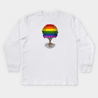 Tree of Life with Gay Pride Rainbow Flag Kids Long Sleeve T-Shirt